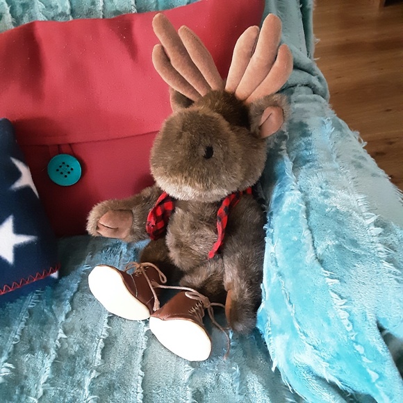 Hallmark Lumberjack MOOSE Pellet Stuffed Plush with Vest & Boots - Picture 2 of 7